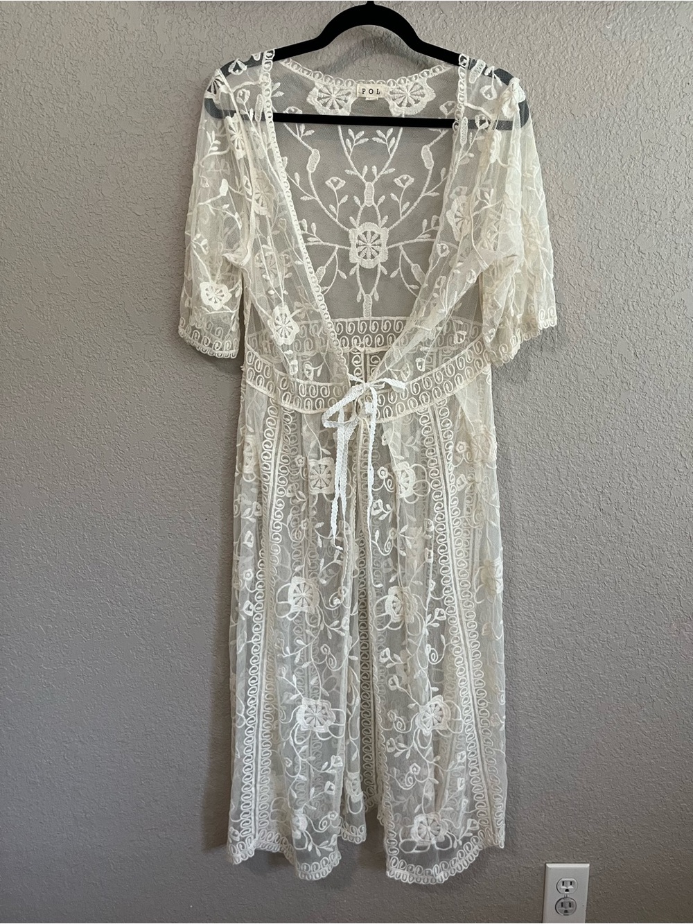 POL Floral Lace Longline Cream/Ivory Duster Cardigan Kimono S/M